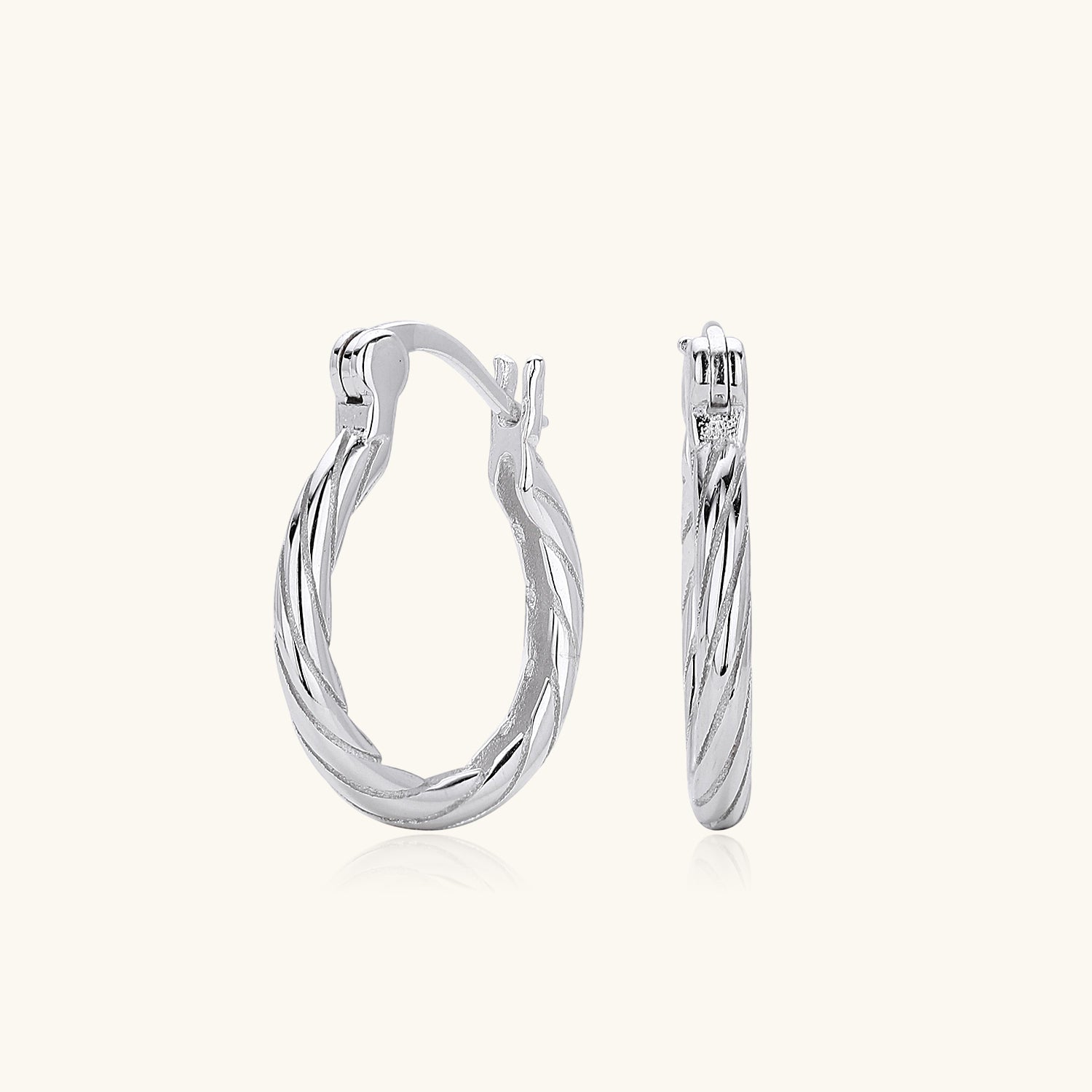 Twisted Oval Huggie Hoop Earrings - Silver
