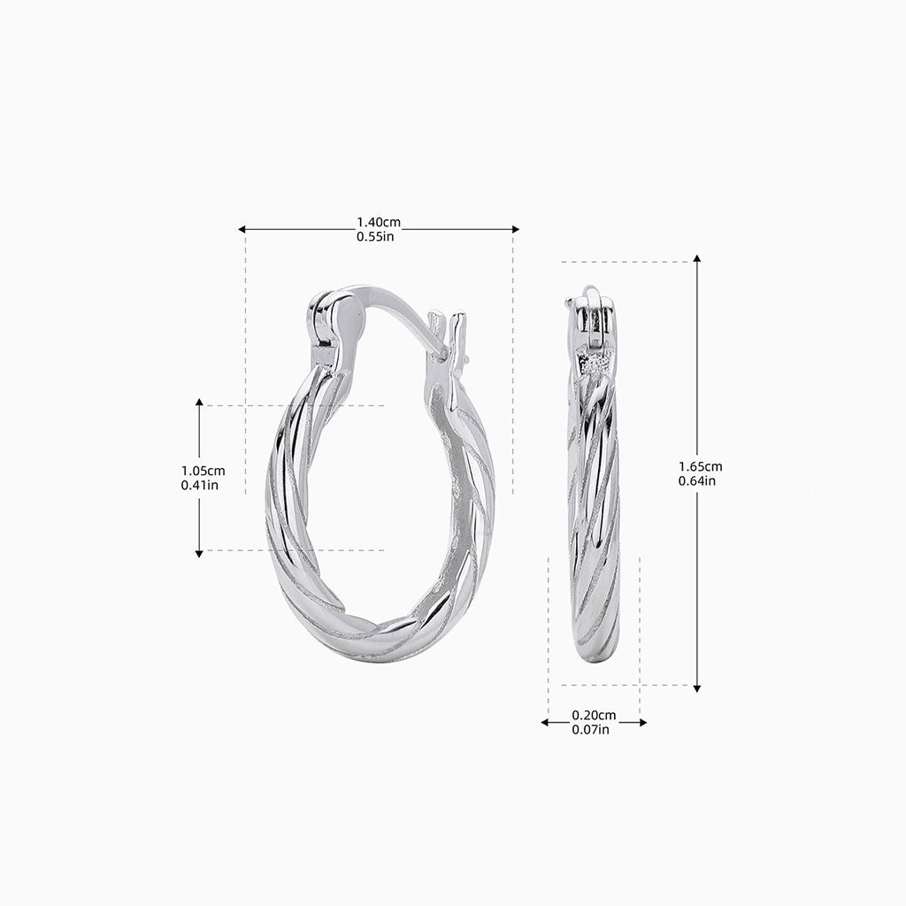 Twisted Oval Huggie Hoop Earrings - Silver