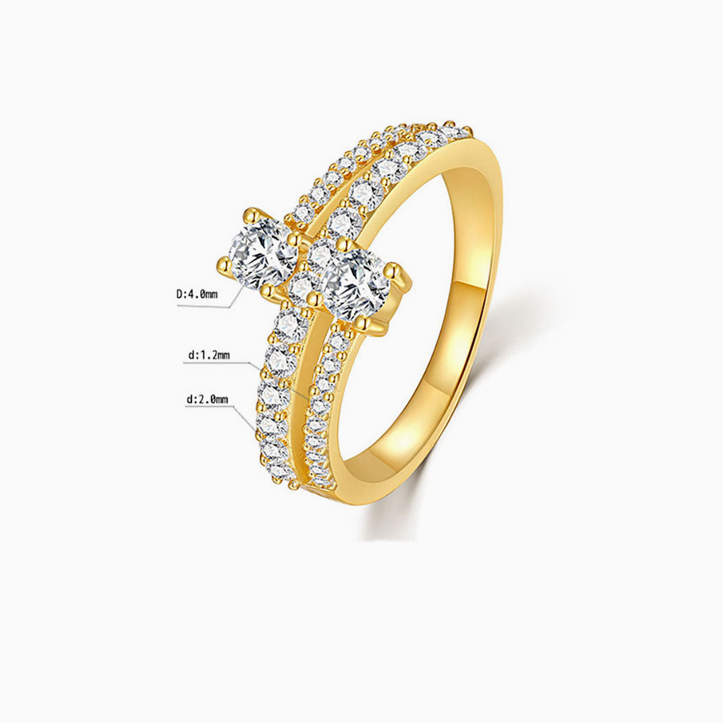 Two Stone Moissanite Toi et Moi Ring Ring - Gold