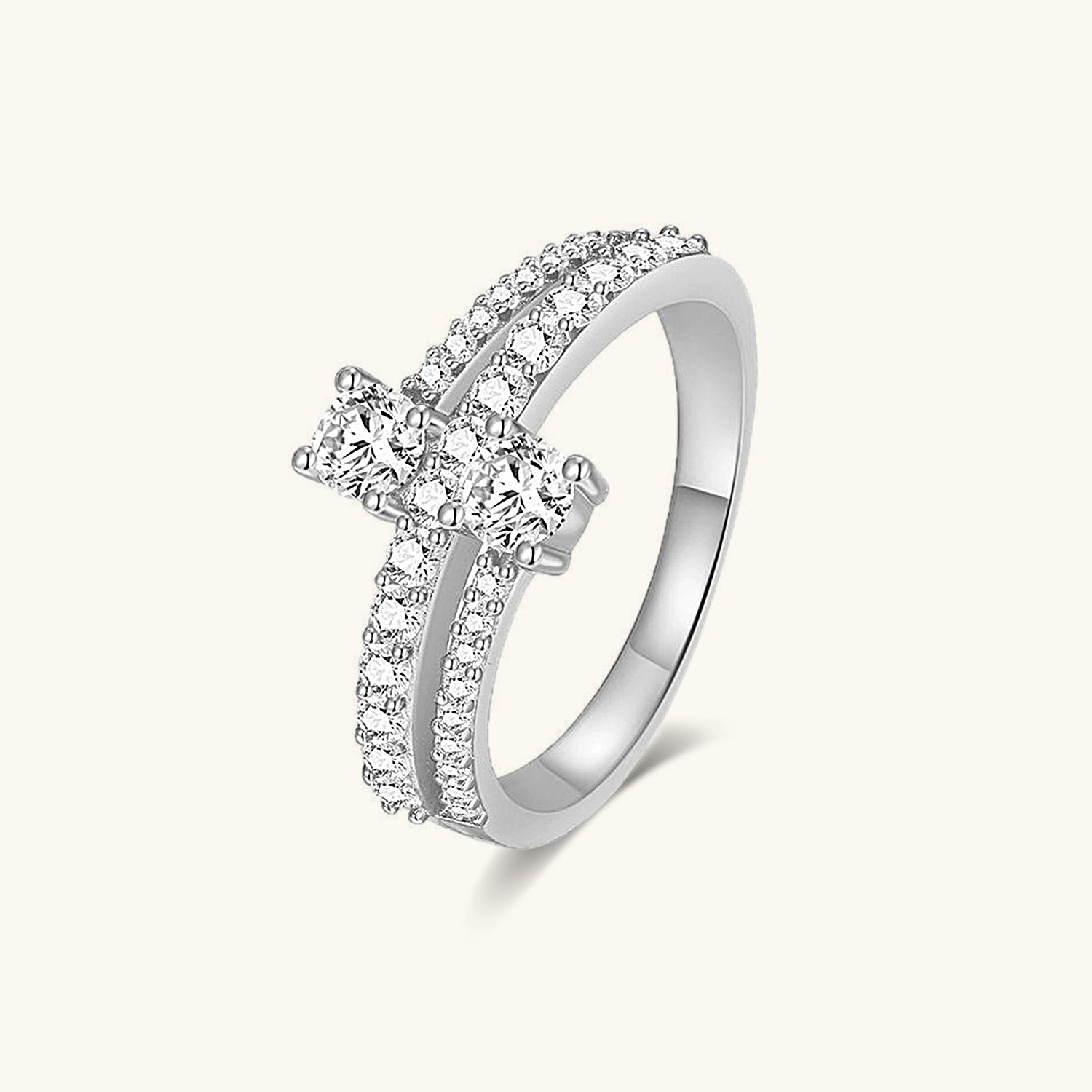 Two Stone Moissanite Toi et Moi Ring Ring - Silver