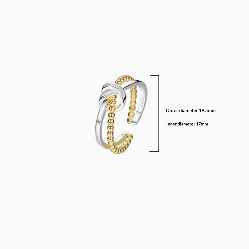 Two Tone Double Band Knot and Beaded Ring - Gold