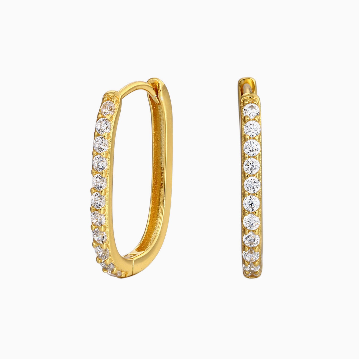 U Shape Diamond Half Eternity Hoop Earrings - Gold