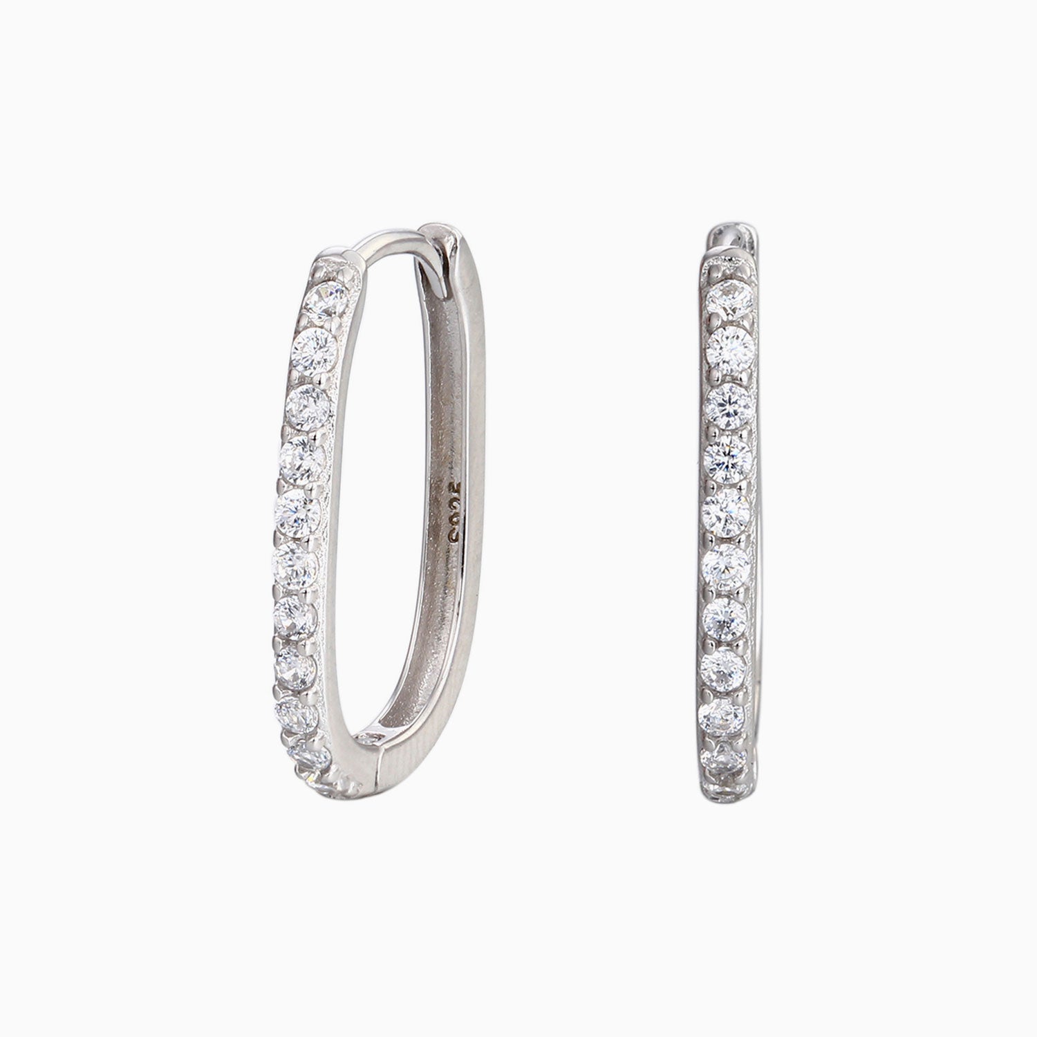 U Shape Diamond Half Eternity Hoop Earrings - Silver
