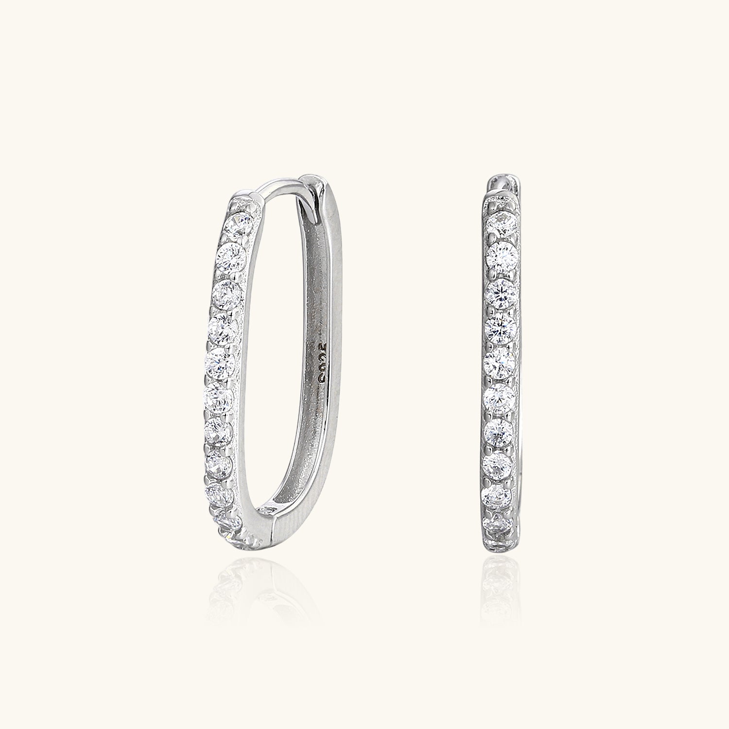 U Shape Diamond Half Eternity Hoop Earrings - Silver