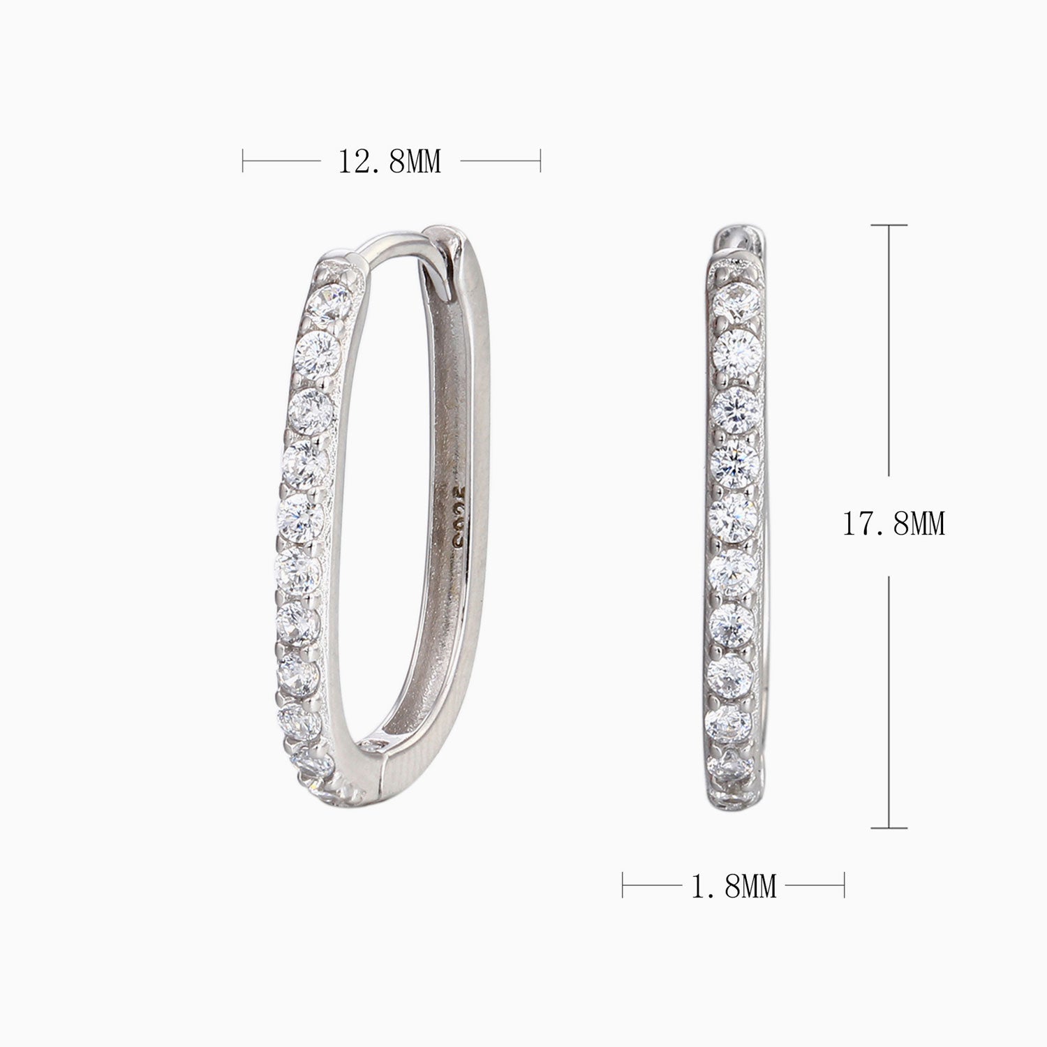 U Shape Diamond Half Eternity Hoop Earrings - Silver