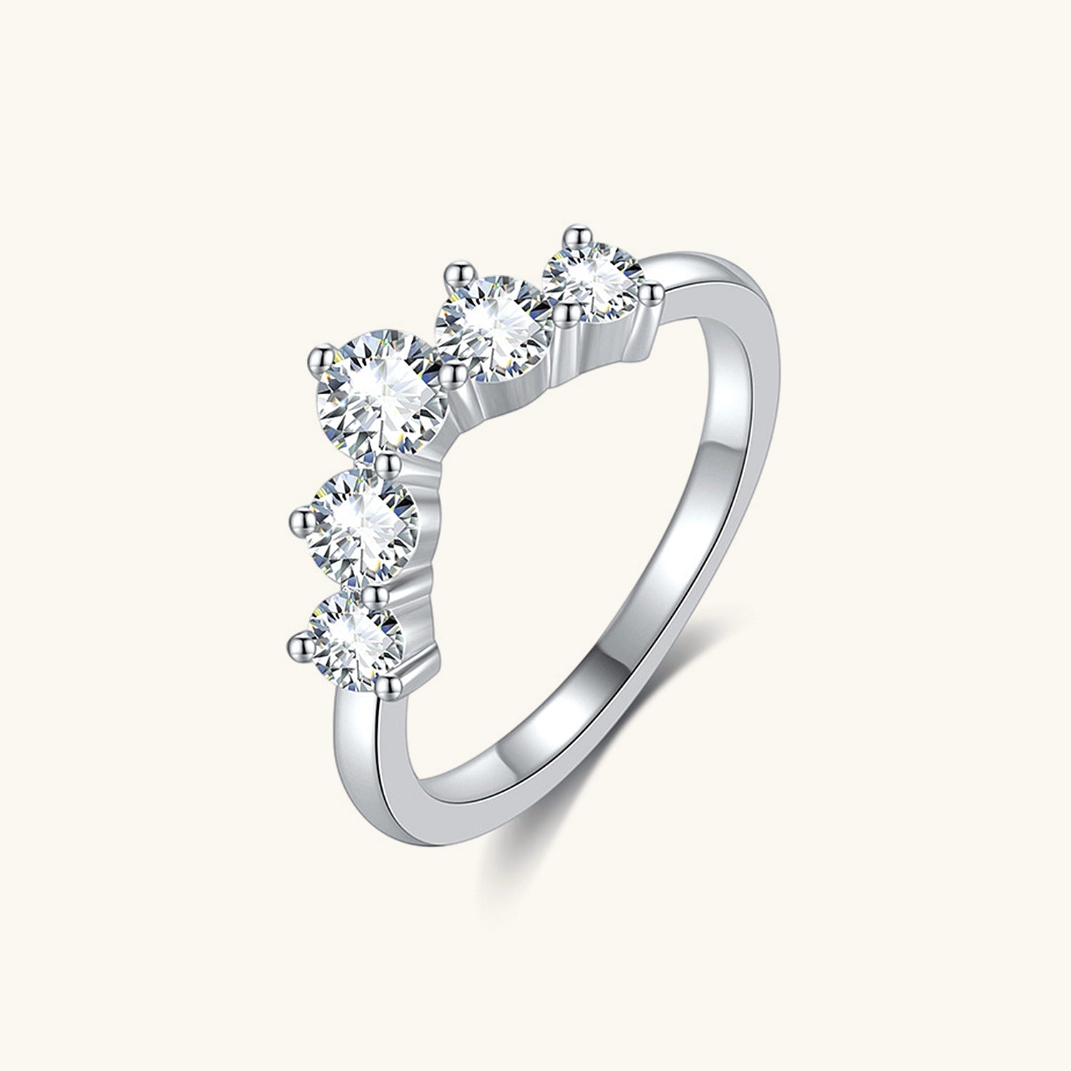 V Shaped Five Stone Moissanite Ring - Silver