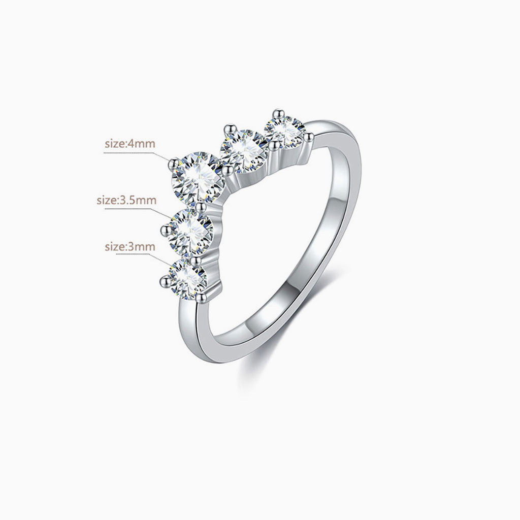 V Shaped Five Stone Moissanite Ring - Silver