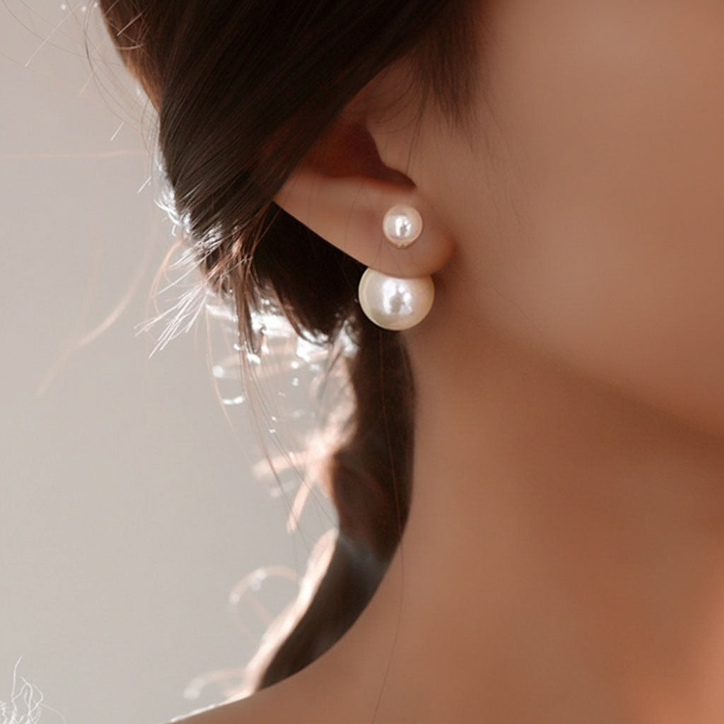 Versatile Double Pearl Stud Earrings - Gold