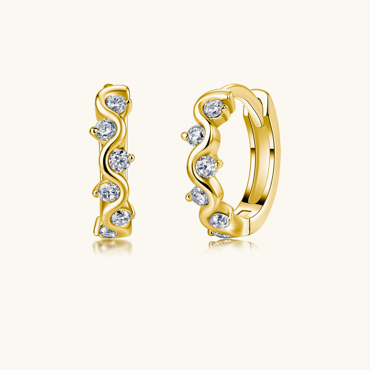 Wave Moissanite Huggie Hoop Earrings - Gold