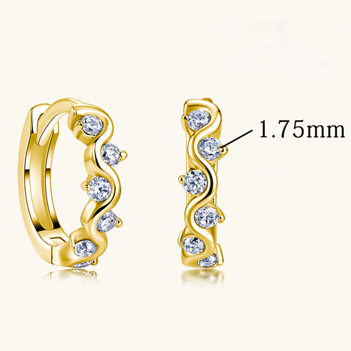 Wave Moissanite Huggie Hoop Earrings - Gold