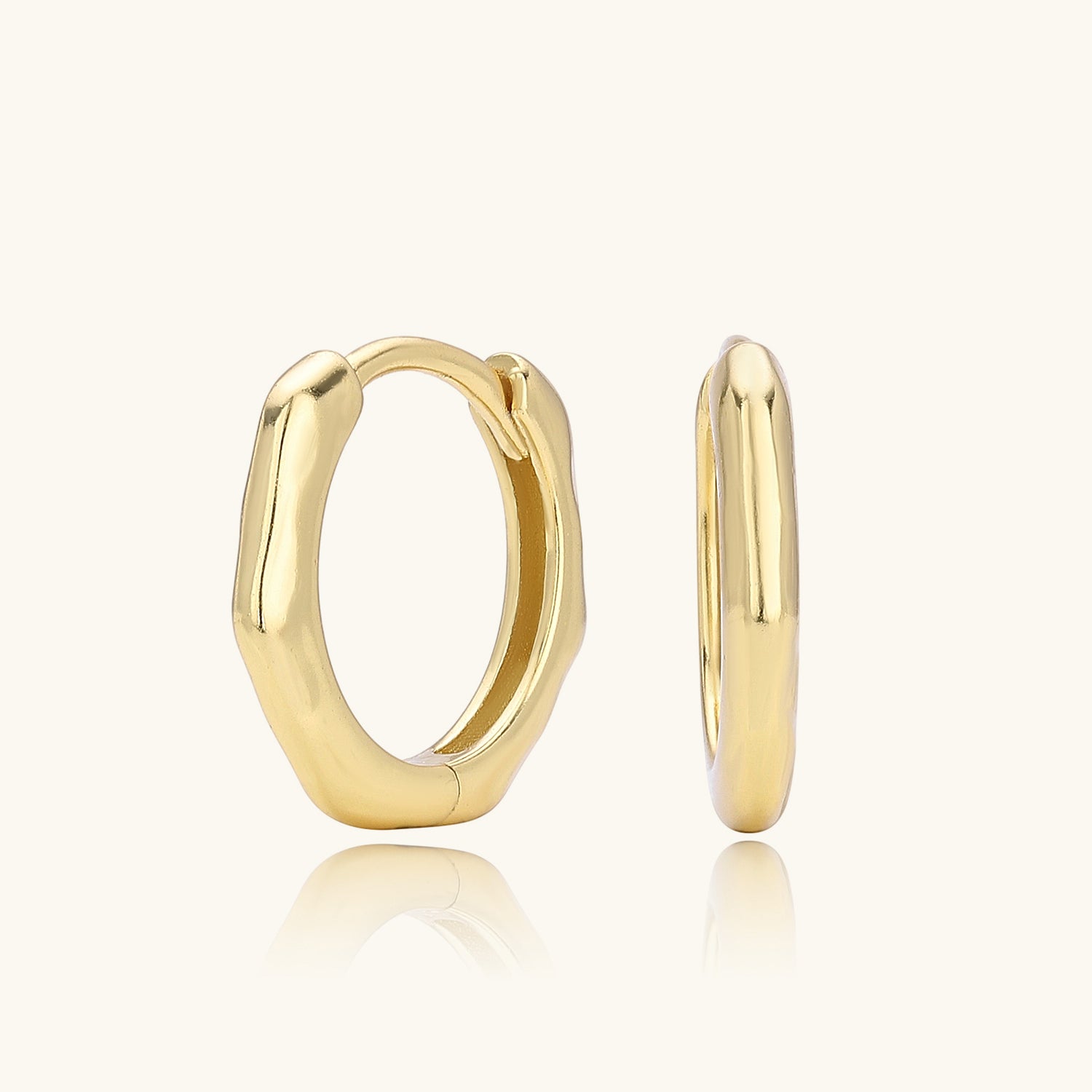 Wave Octagon Huggie Hoop Earrings - Gold