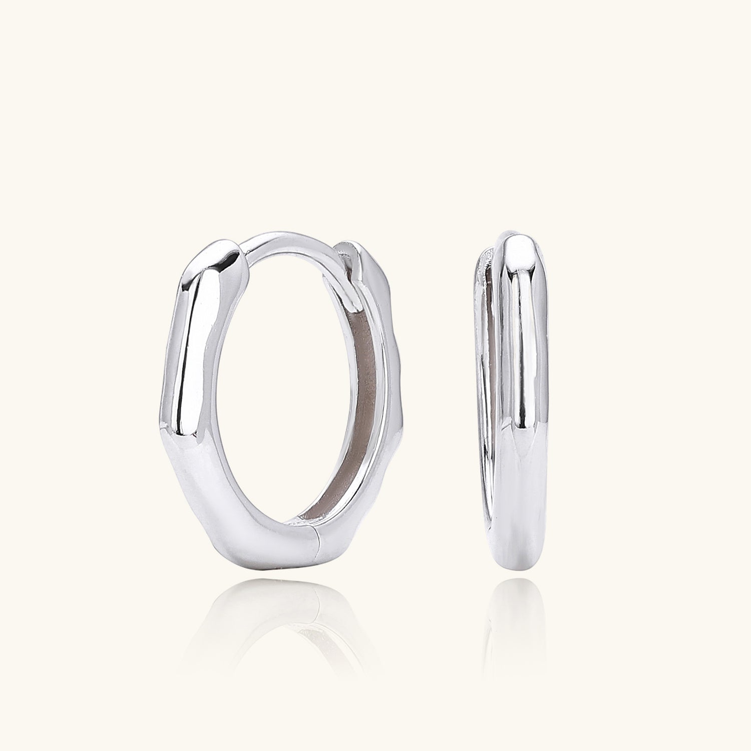 Wave Octagon Huggie Hoop Earrings - Silver
