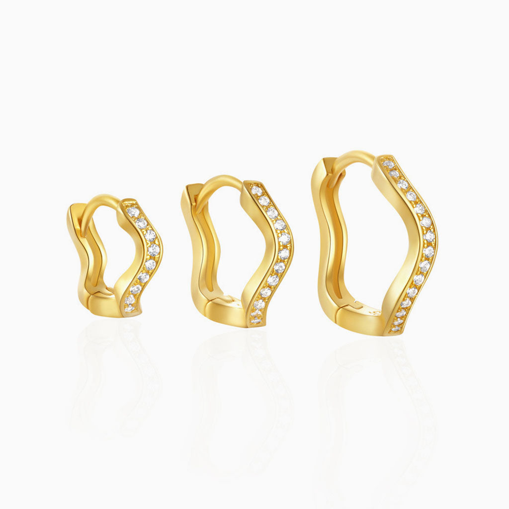 Wavy 3 Piece Diamond Huggie Hoop Earring Bundles - Gold