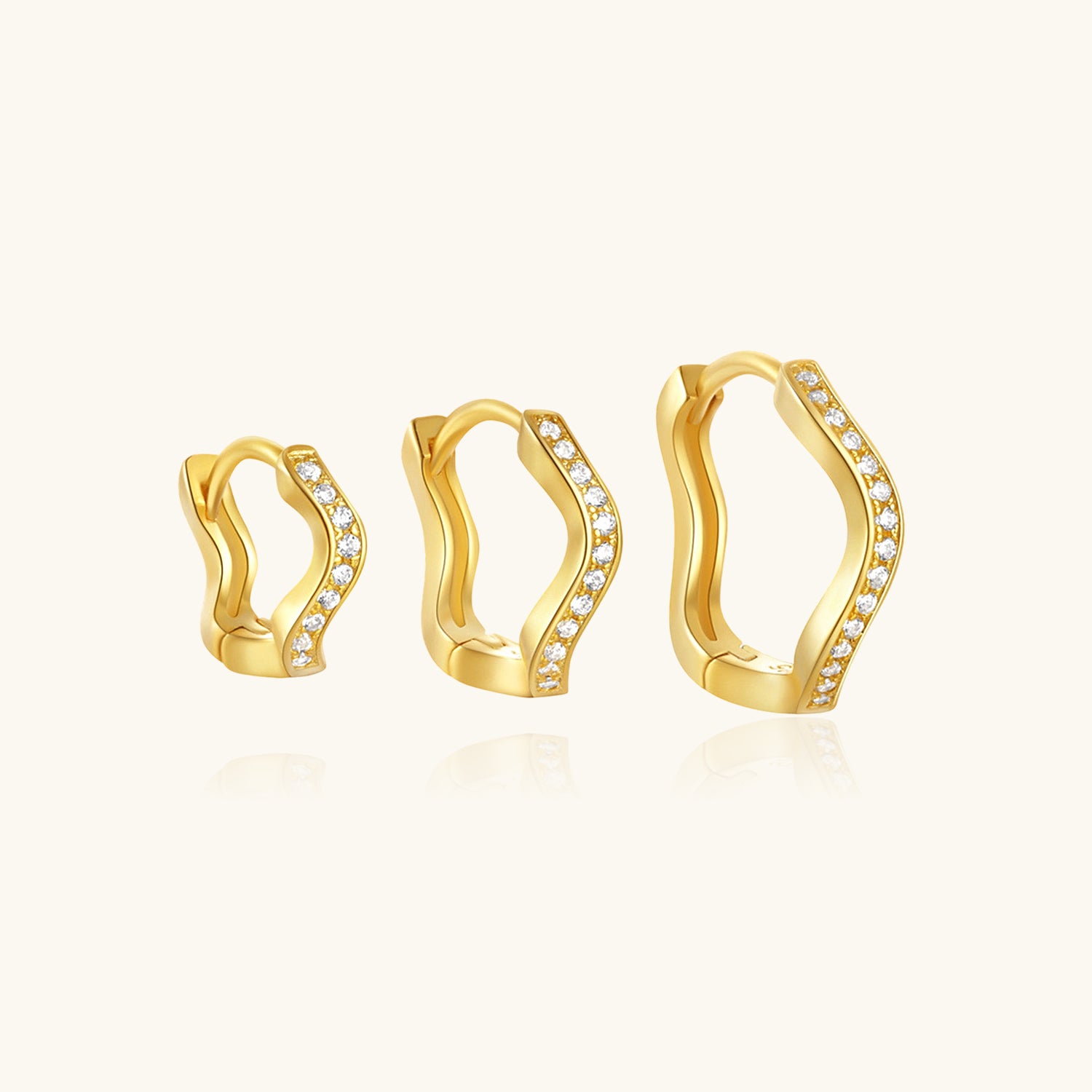 Wavy 3 Piece Diamond Huggie Hoop Earring Bundles - Gold