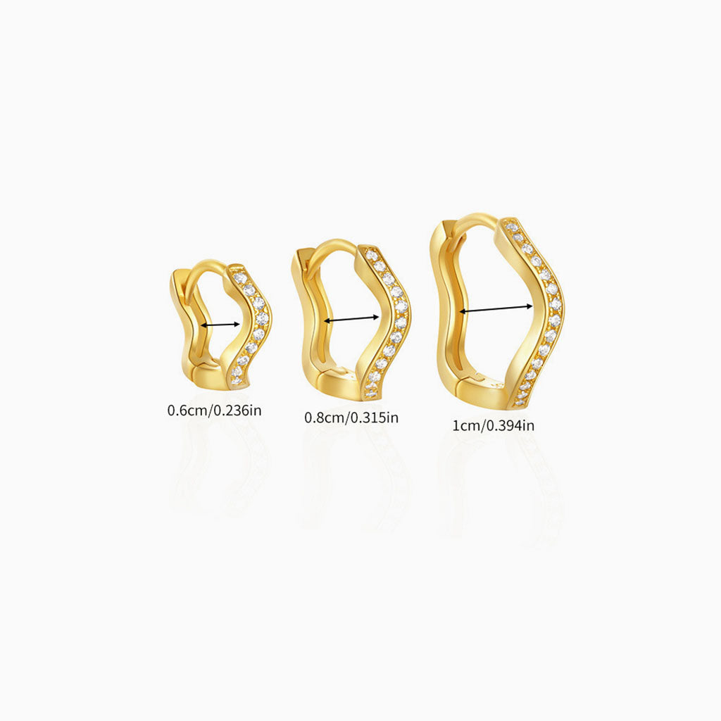 Wavy 3 Piece Diamond Huggie Hoop Earring Bundles - Gold