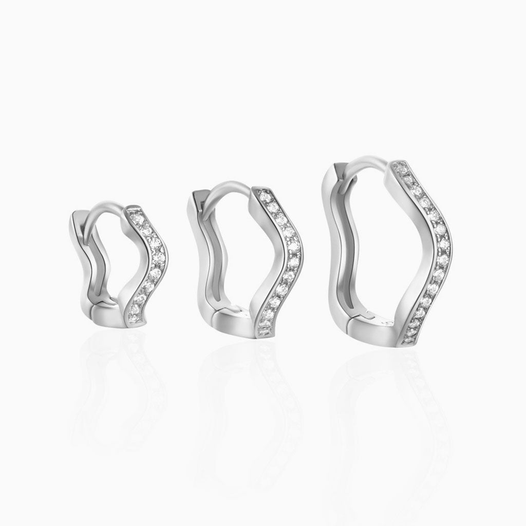 Wavy 3 Piece Diamond Huggie Hoop Earring Bundles - Silver