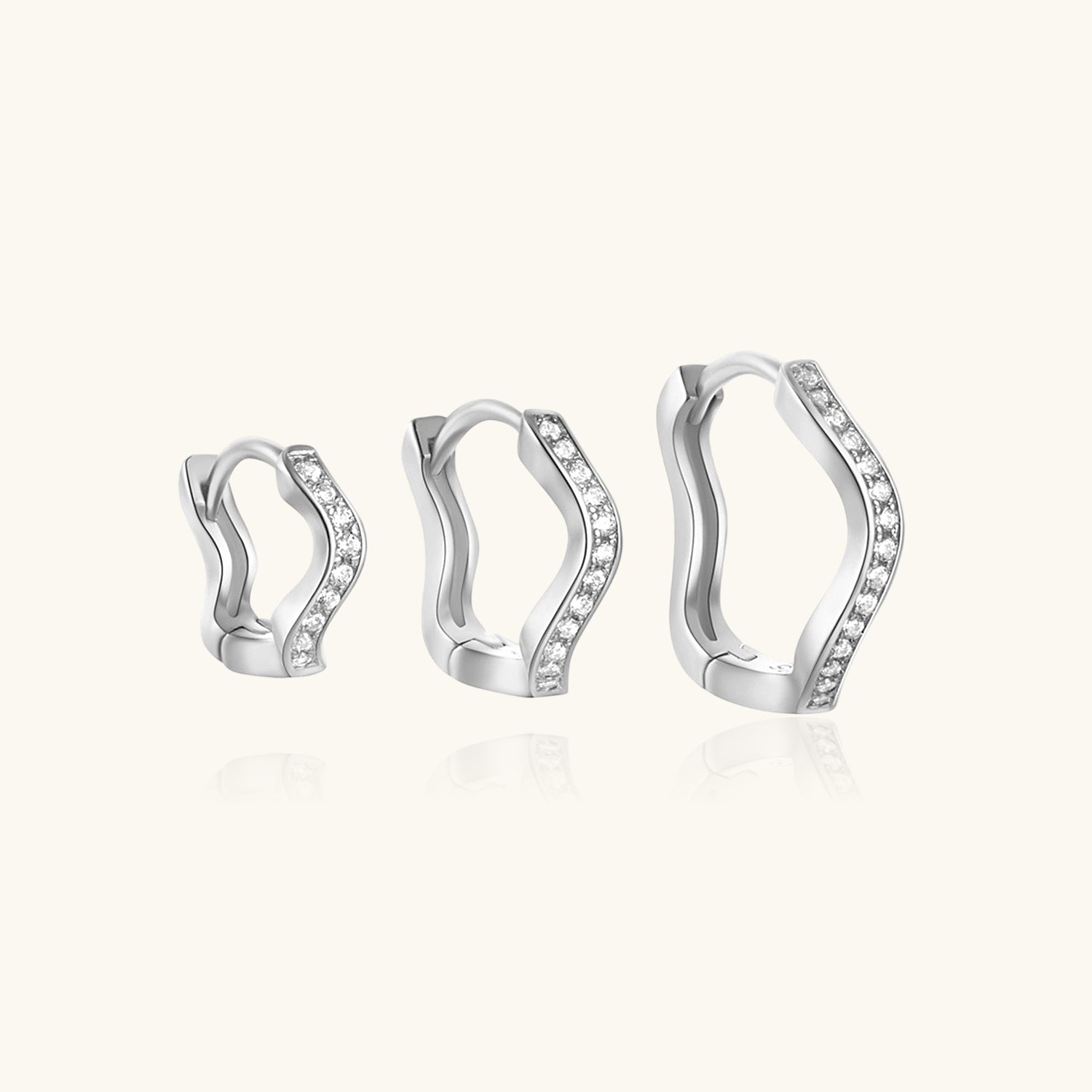 Wavy 3 Piece Diamond Huggie Hoop Earring Bundles - Silver