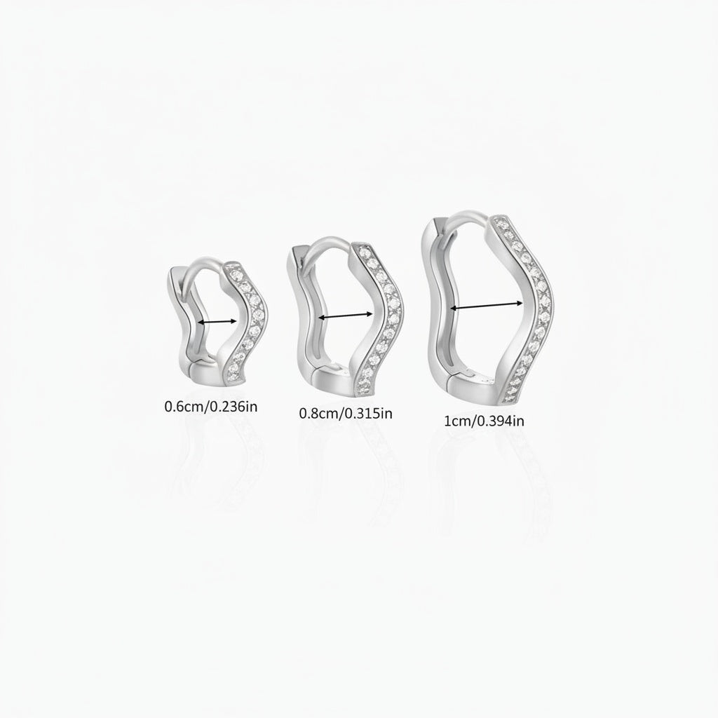 Wavy 3 Piece Diamond Huggie Hoop Earring Bundles - Silver