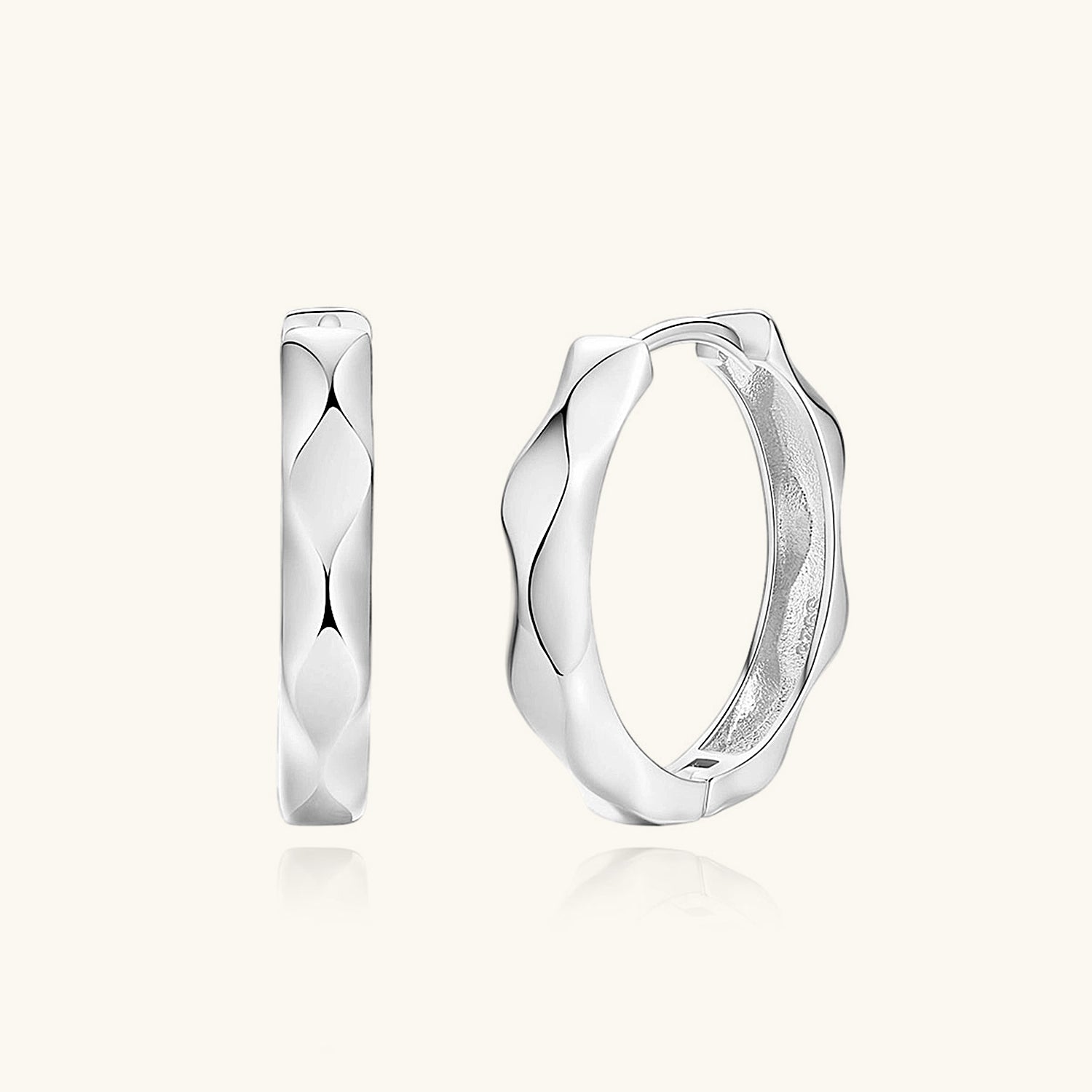 Wavy Ripped Hoop Earrings - Silver