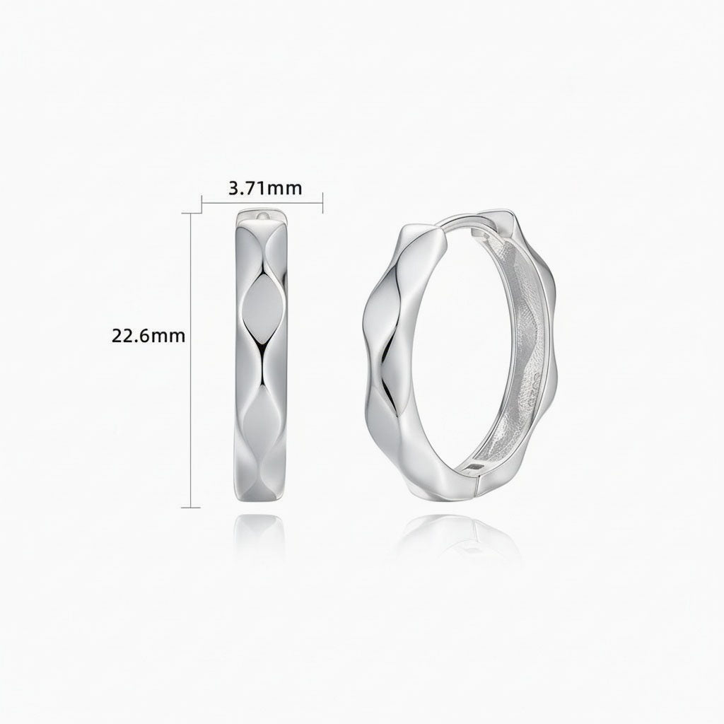 Wavy Ripped Hoop Earrings - Silver