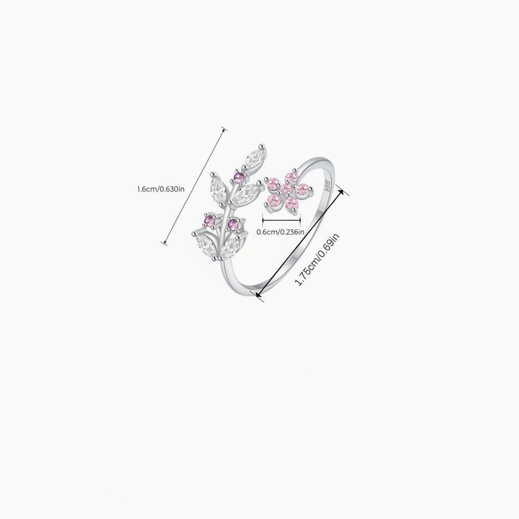 Wrap Diamond Floral Open Ring - Silver