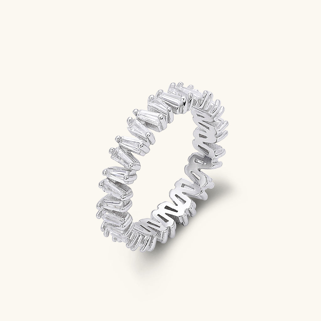 Zigzag Tapered Baguette Diamond Eternity Ring - Silver