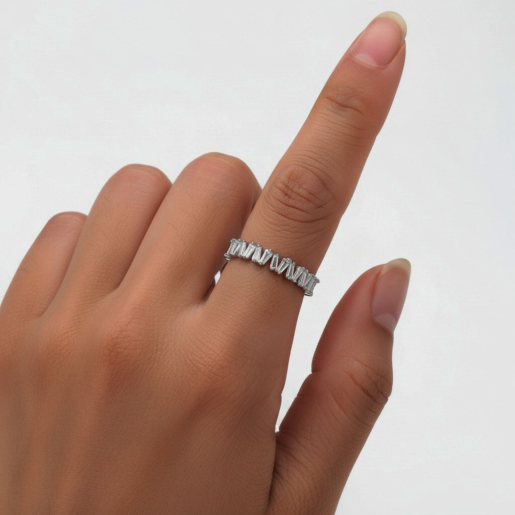 Zigzag Tapered Baguette Diamond Eternity Ring - Silver